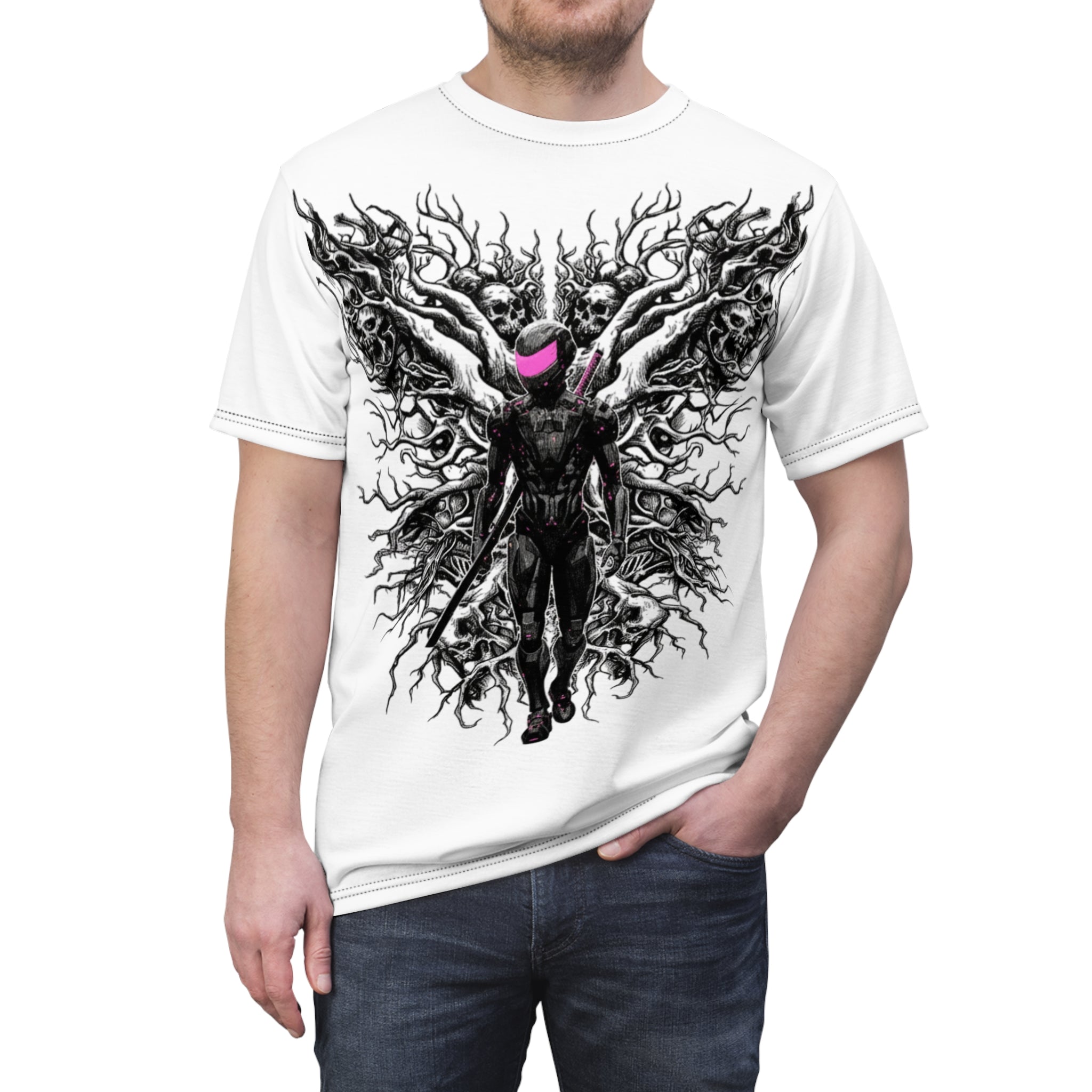 Gothic Angel Graphic Tee, Unique Art T-Shirt, Unisex AOP Shirt, Alternative Fashion Top, Edgy Gift for Her