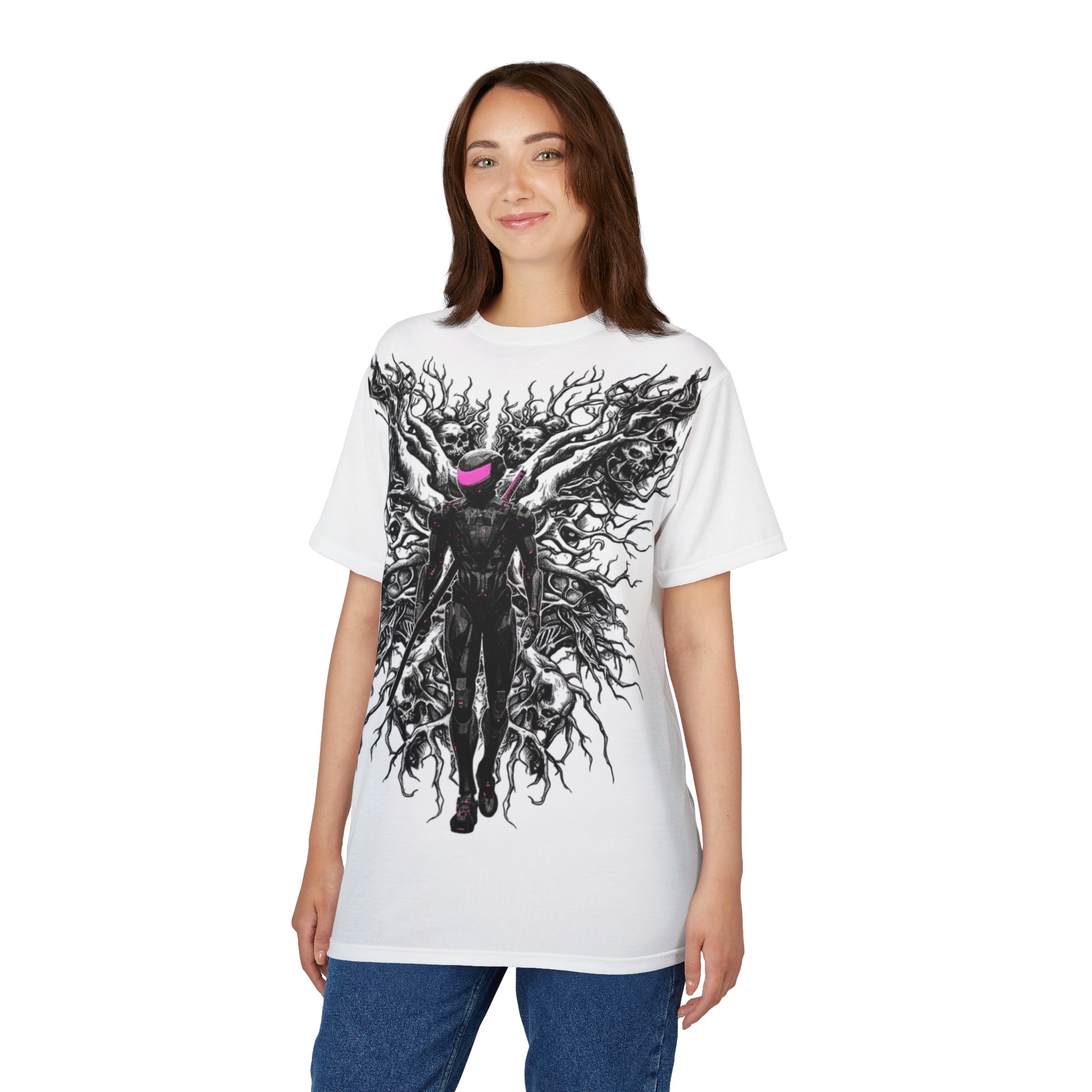 Gothic Angel Graphic Tee, Unique Art T-Shirt, Unisex AOP Shirt, Alternative Fashion Top, Edgy Gift for Her